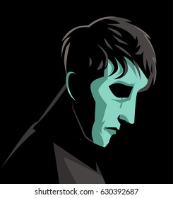 sad man in the dark
