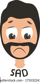 Sad man emoji, illustration, vector on white background