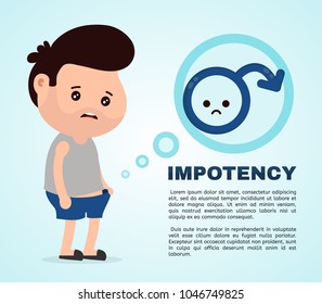 Sad man with erectile dysfunction looks into the panties.Vector flat cartoon character illustration icon. Isolated on white background.Intimate problem concept. Impotency infographic