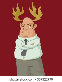 sad man with great horns, vector illustration