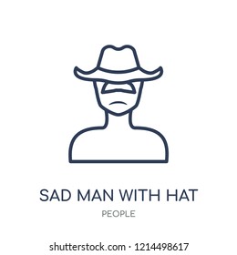 Sad man with hat icon. Sad man with hat linear symbol design from People collection. Simple outline element vector illustration on white background.