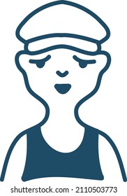 Sad man with a hat, illustration, vector on a white background.