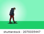 A sad man with his head down trudging away for the concept of downtrodden. Hand drawn vector illustration. 
