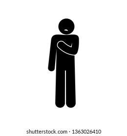 sad man holding his chest, stick figure man icon