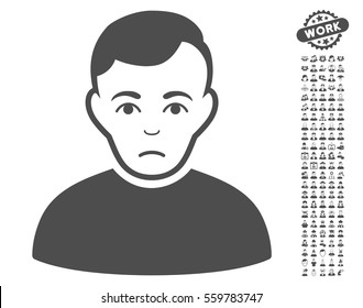 Sad Man icon with bonus avatar pictograms. Vector illustration style is flat iconic gray symbols on white background.