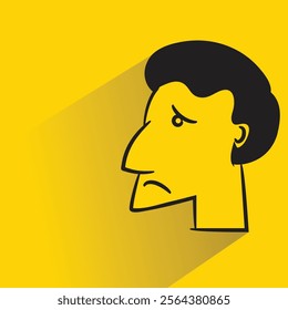 sad man icon with shadow on yellow background