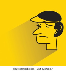 sad man icon with shadow on yellow background