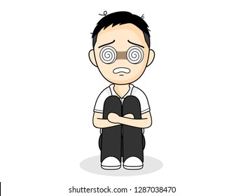 Sad man Knee hugging on the floor. Sad man looking lonely because bullying