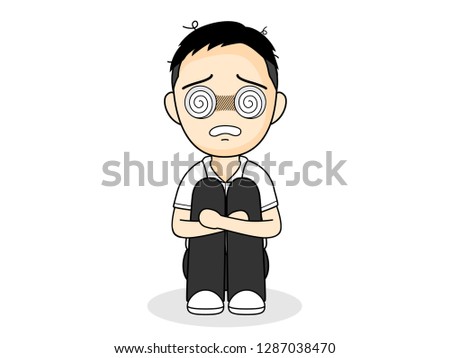 Sad man Knee hugging on the floor. Sad man looking lonely because bullying