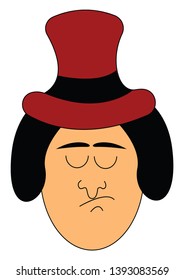 Un hombre triste con un sombrero rojo largo con ojos cerrados dibujo de color vectorial o ilustración