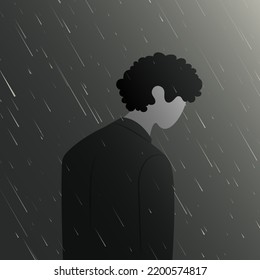 Sad Man Looking Down. Major Depressive Disorder. Vector Illustration