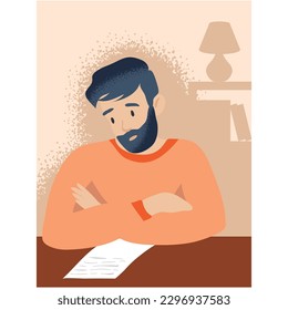 Sad man looking at failure exam result on paper