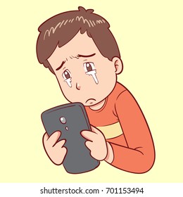 sad man looking at phone