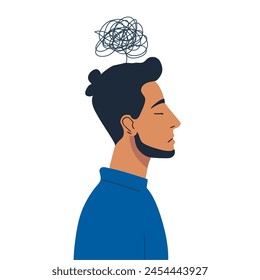 Un hombre triste. Salud mental y psicología. Depresión. Ilustración vectorial