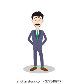 sad man with moustaches in a suit. Vector illustration.