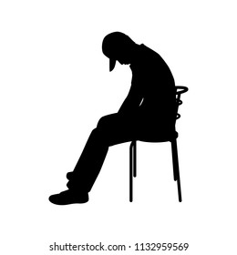 Sad man on chair silhouette vector