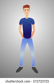 Sad man on a gray background. Vector illustration.