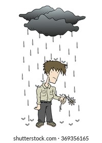 sad man in rain day