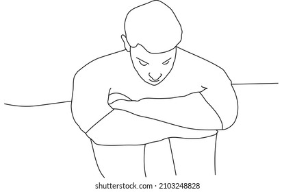 sad man siting on sofa vector illustration