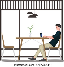 Sad man sitting alone and think about something