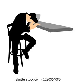 A sad man sitting at the bar.
A man with a glass of wine, a silhouette on a white background
