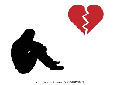 Sad Man Sitting with a Broken Heart. People and emotions concept vector art