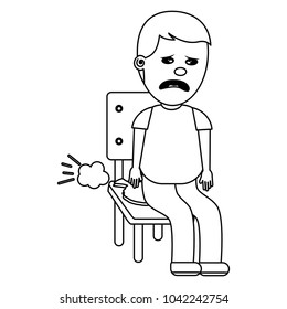 sad man sitting in chair with whoopee cushion fools day vector illustration thin line image