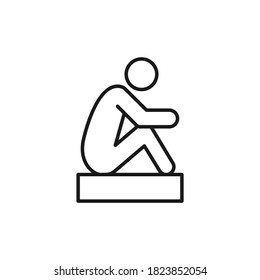 Sad man sitting. Depression icon concept isolated on white background. Vector illustration