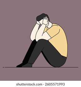 Sad Man Sitting with Hands on Head