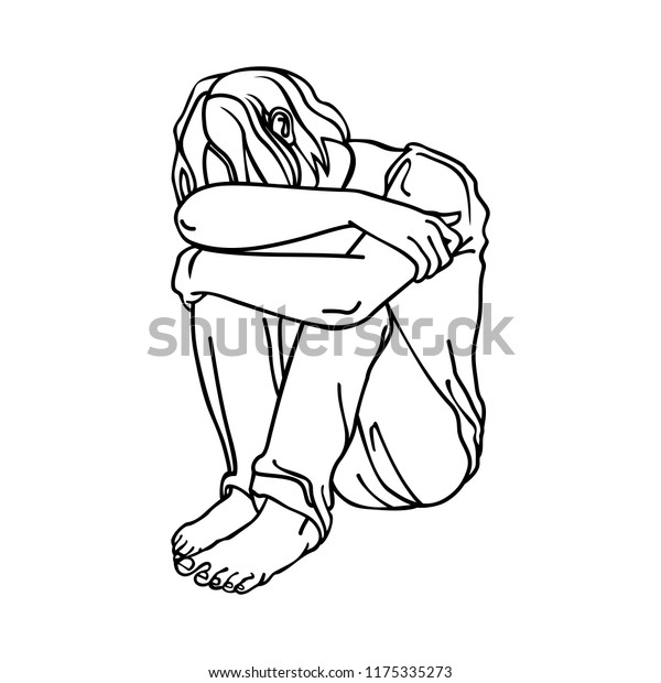 Sad Man Sitting His Hands Around Stock Vector (Royalty Free) 1175335273 ...