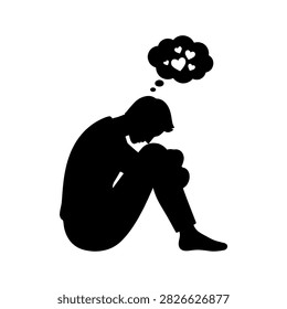 Sad Man Sitting Hugging Knees Thinking About Love Silhouette Vector