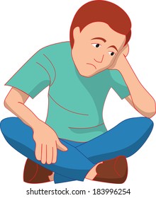 Sad man is sitting on a floor