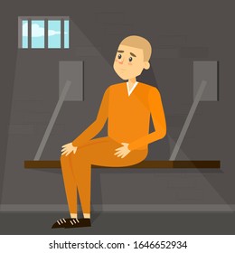 Sad Man Sitting Prison Person Orange Stock Vector (Royalty Free ...