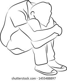 Sad man sketch, illustration, vector on white background.