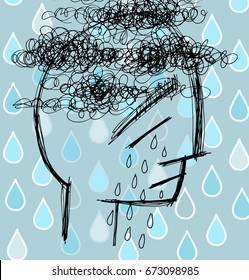 Sad man in tears, depression vector illustration