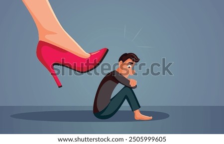 
Sad Man in a Toxic Relationship Feeling Depressed Vector Illustration. Unhappy husband feeling anxious because of domestic abuse 
