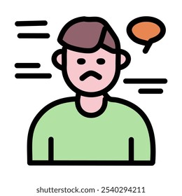 Sad man vector. Hunger color fill design editable outline icon.