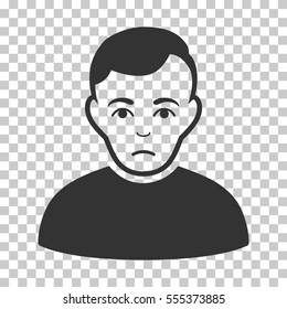 Sad Man vector icon. Illustration style is flat iconic gray symbol on a chess transparent background.
