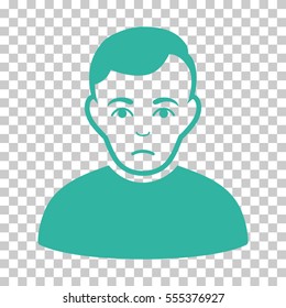 Sad Man vector icon. Illustration style is flat iconic cyan symbol on a chess transparent background.
