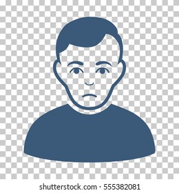 Sad Man vector icon. Illustration style is flat iconic blue symbol on a chess transparent background.