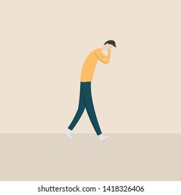 sad man are walking with feeling sad and crying. Vector illustration flat character.