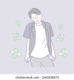 A sad man who lost all his money  hand drawn style vector doodle design illustrations 