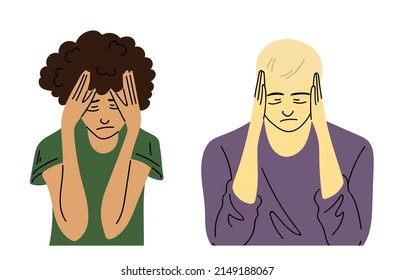 Sad man and woman. Couple problems. People are in despair. Vector illustration isolated on white background.