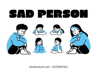 Sad man and woman illustration set