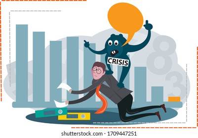 Sad manager and angry Crisis Flat design Concept vector illustration