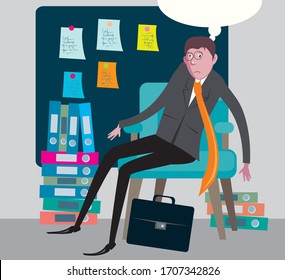 Triste gerente de la oficina lleno de documentos y crisis de trabajo estancamiento ocupado diseño plano sobrecargado 