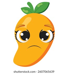 Sad mango face with expressive eyes and downturned mouth, perfect for emotional fruit art, food designs, children’s products, and educational visuals