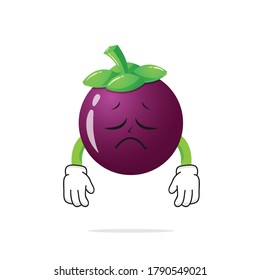 sad mangosteen character on a white background -vector