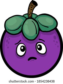 Sad mangosteen, illustration, vector on white background