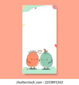 Sad Mascot Potato Couple Character With Hearts And Copy Space. Love Or Valentine Concept.